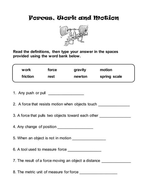 motion and force unit worksheet answers
